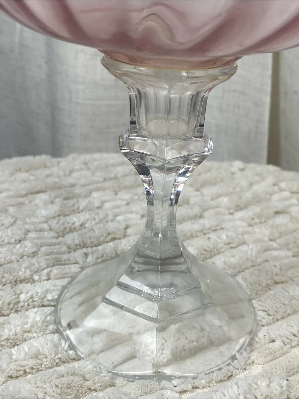 Vtg MCM Empoli Style Pink Optic Glass Goblet Vase Ruffled Brandy Snifter 11